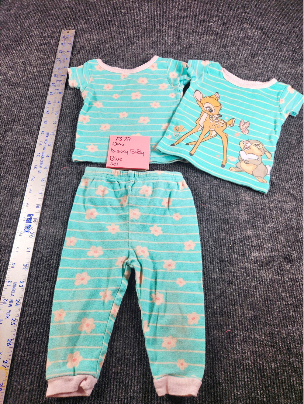 Disney Baby Bambi Thumper 3pc Striped Knit Outfit Set T-Shirt Pants 9-12M